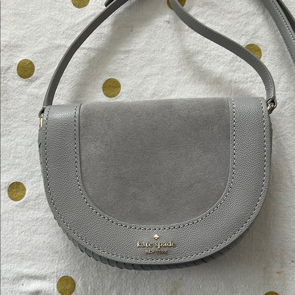 Kate Spade Gray Suede Crossbody Bag with Flap Closure